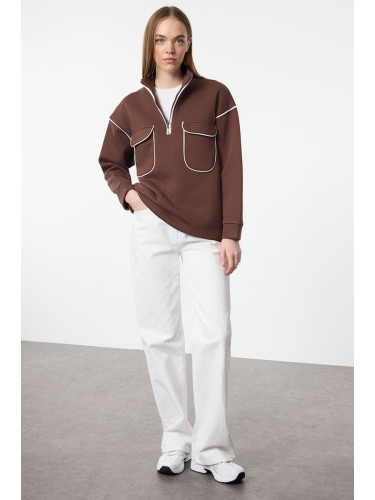 Trendyol Brown Zipper and Pocket Detailed Sweatshirt