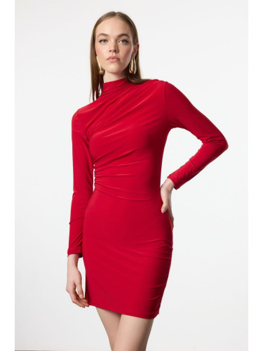 Trendyol Red Bodycon Draped Knitted Short Dress