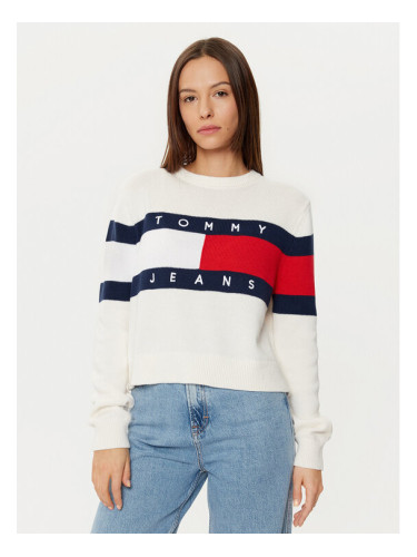 Tommy Jeans Пуловер Center Flag DW0DW19335 Екрю Regular Fit