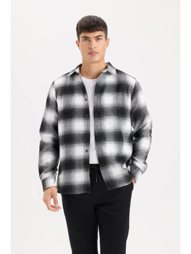 DEFACTO Regular Fit Polo Collar Plaid Flannel Long Sleeve Shirt