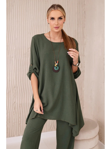 Women's blouse set with pendant + pants - khaki