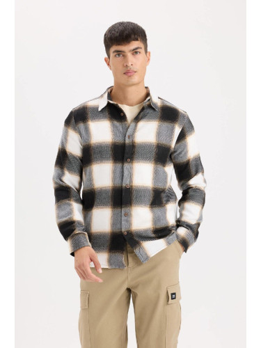 DEFACTO Regular Fit Polo Collar Plaid Flannel Long Sleeve Shirt