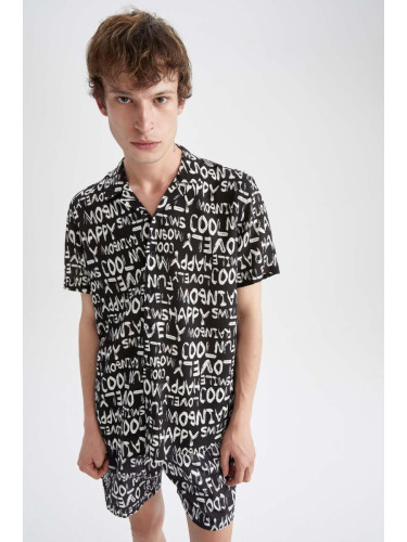 DEFACTO Regular Fit Printed Viscose Short Sleeve Hawaiian Shirt