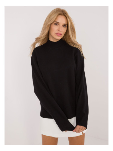 Black loose women's sweater with half-neck SUBLEVEL