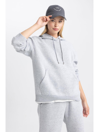 DEFACTO Relax Fit Hooded Thick Fabric Sweatshirt