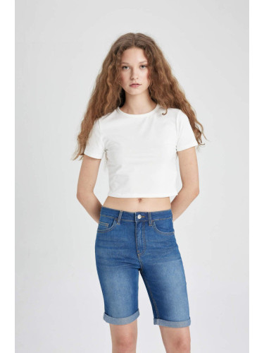 DEFACTO Regular Waist Folded Leg Jeans Bermuda