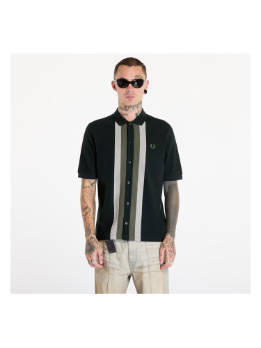 Тениска FRED PERRY Panelled Button Through Polo Shirt Night Green M