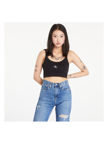 Calvin Klein Jeans Ribbed Cotton Bralette Top Black L