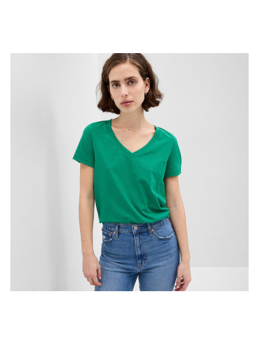 Тениска GAP Basic V-Neck Tee Lovely Emerald XS