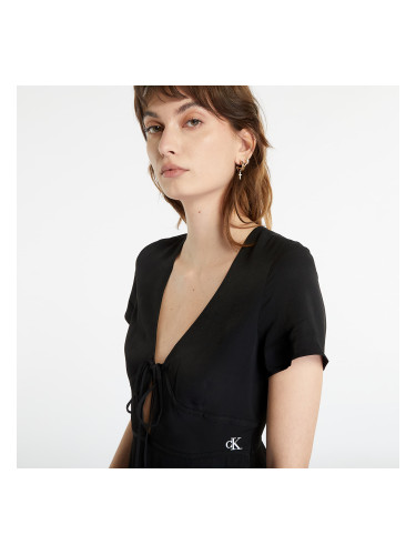 Рокля CALVIN KLEIN JEANS Crepe Short Sleeve Midi Dress Black M