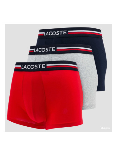 LACOSTE Iconic Cotton Stretch Boxers 3-Pack Red/ Melange Grey/ Navy M