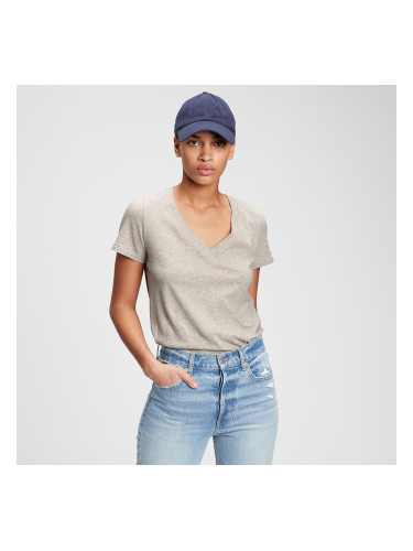 Тениска GAP V-Neck Tee Heather Grey XS