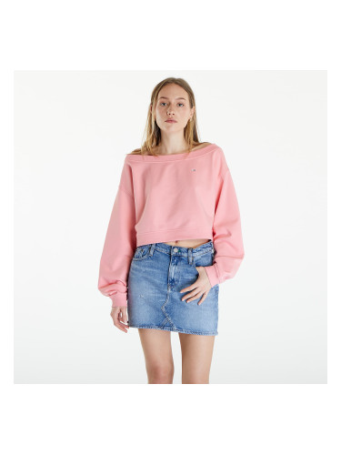 Суитшърт Tommy Jeans Cropped Off Shoulder Sweatshirt Pink L