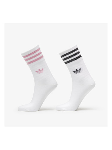 adidas Mid-Cut Glitter Crew Socks 2-Pack White/ Bliss Pink/ Black S