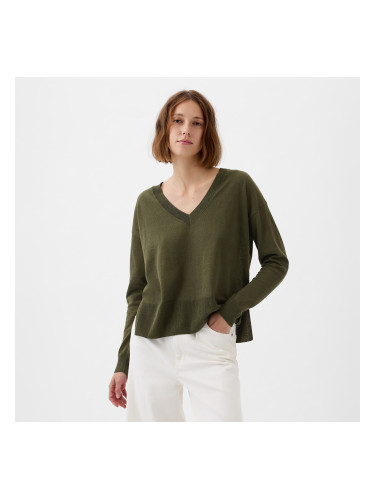 Суитшърт GAP Longsleeve Linen Split Hem Pullover Sweater Ripe Olive XS