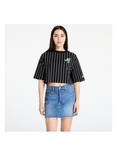 Тениска New Era Pinstripe Crop Tee Black/ Off White L