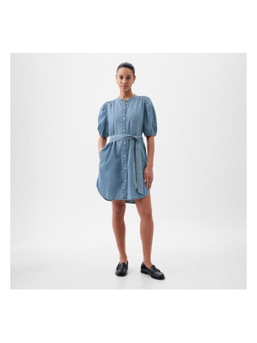 Рокля GAP Shortsleeve Puff Sleeve Denim Shirtdress Light Wash Indigo 118 XXS