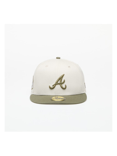 New Era Atlanta Braves MLB White Crown 59FIFTY Fitted Cap Ivory/ New Olive 7 3/8