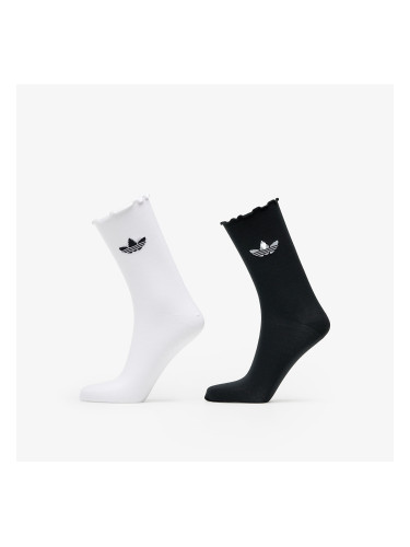 adidas Semi-Sheer Ruffle Crew Socks 2-Pack White/ Black 37-39