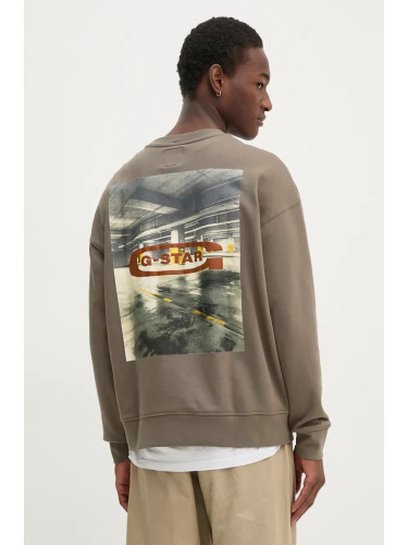 Памучен суичър G-Star в зелено с принт D25102-D257