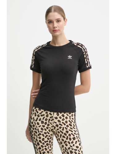 Тениска adidas Originals Leopard 3S Tee в черно IW8478