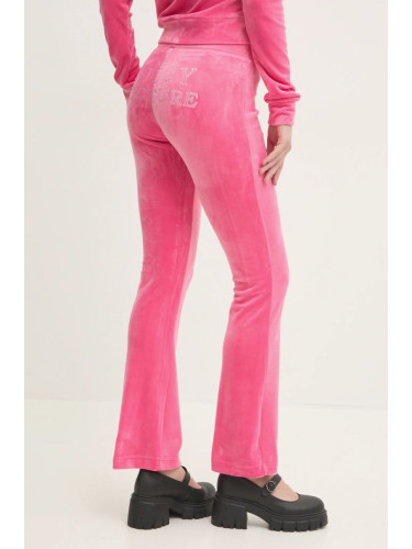 Кадифен спортен панталон Juicy Couture LISA REGAL VELOUR STRAIGHT LEG TRACK PANT в розово с апликация JCBBJ224829