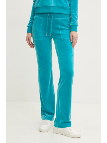 Кадифен спортен панталон Juicy Couture DEL RAY PANT в зелено с изчистен дизайн JCAP180