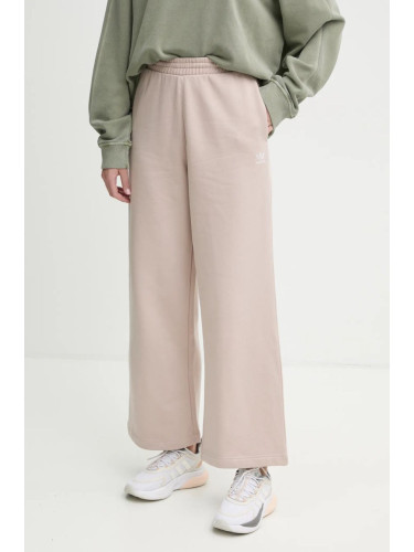 Спортен панталон adidas Originals Femme Galore Wideleg Fleece Pants в бежово с изчистен дизайн JN3029