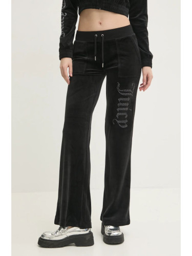 Кадифен спортен панталон Juicy Couture LAYLA JEWELLED LOW RISE PANT в черно с апликация JCBBJ224815