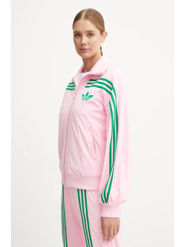 Суичър adidas Originals 70s Velour Tracktop в розово с десен JN8284