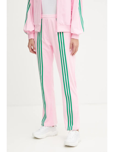 Спортен панталон adidas Originals 70s Velour Track Pant в розово с десен JN8289