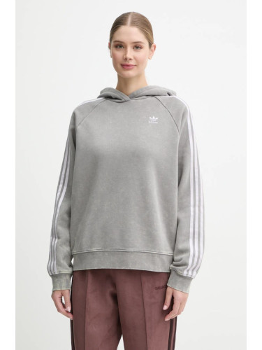 Суичър adidas Originals Wash Hoodie в сиво с качулка с апликация IW3414