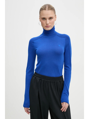 Вълнен пуловер G-Star дамски в синьо от лека материя с поло D25510-D847