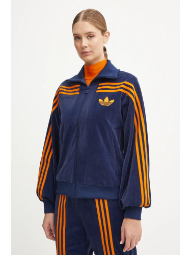 Кадифен суичър adidas Originals 70s Velour Tracktop в тъмносиньо с апликация JN8287