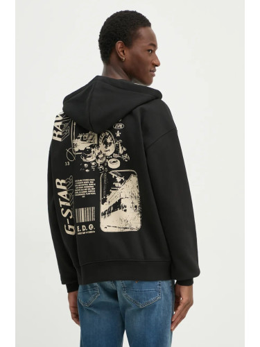 Суичър G-Star в черно с качулка с десен D25105-D733