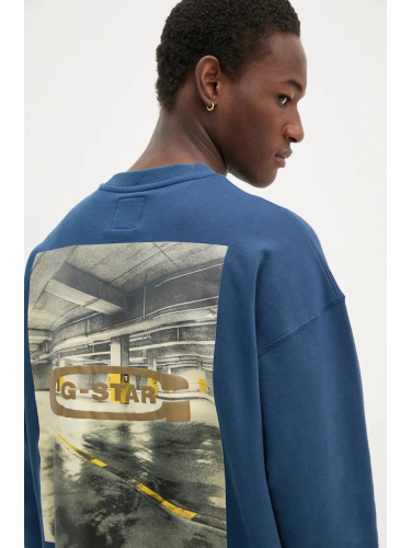 Памучен суичър G-Star в синьо с принт D25102-D257