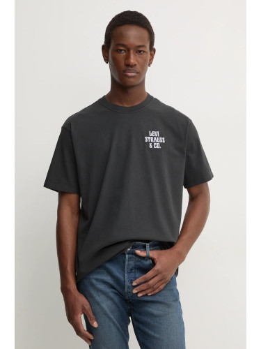 Памучна тениска Levi's в сиво с принт 87373