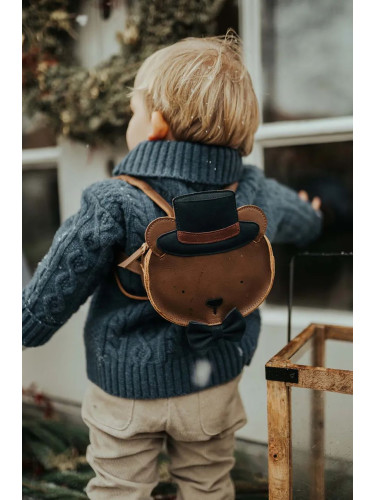 Детска кожена раница Donsje Matsi Backpack Bear в кафяво малък размер с апликация 5519601