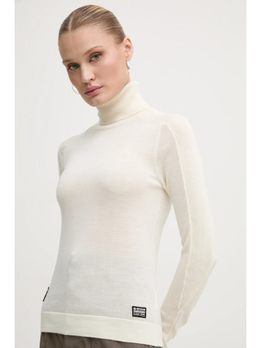 Вълнен пуловер G-Star дамски в бежово от лека материя с поло D25510-D847