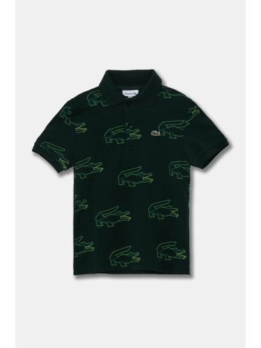 Детска памучна тениска с яка Lacoste в зелено с десен PJ5663