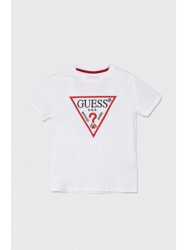 Детска памучна тениска Guess в бяло с апликация L4YI54 K8HM4