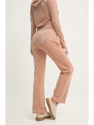 Кадифен спортен панталон Juicy Couture TINA TRACK PANT в кафяво с апликация JCAPW045