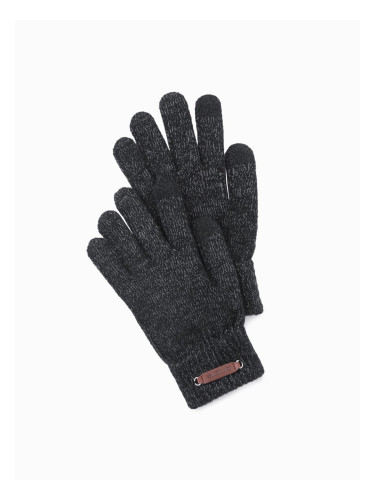 Ombre Men's knitted gloves with wool - black melange