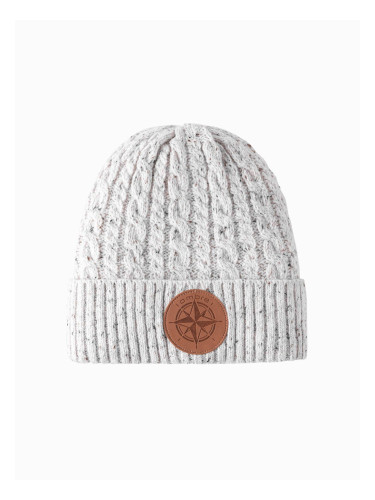 Ombre Men's beanie cap with round embossed patch - broken white