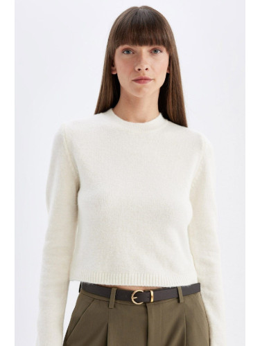 DEFACTO Regular Fit Crew Neck Premium Basic Plain Crop Knitwear Sweater