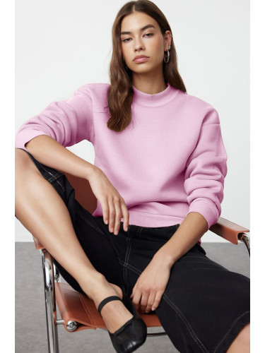 Trendyol Pink Thick Polar Fleece Half Turtleneck Relaxed/Comfortable Pattern Knitted Sweatshirt