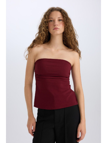 DEFACTO Fitted Bengal Basic Straight Strapless Burgundy Blouse