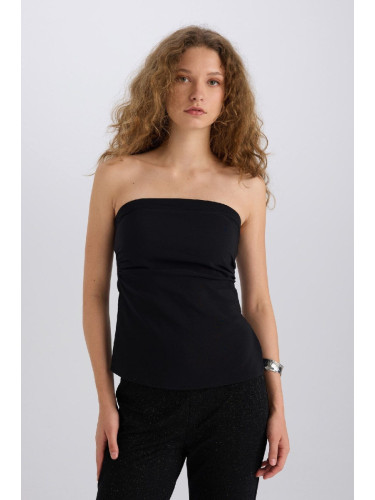 DEFACTO Fitted Bengalin Basic Plain Strapless Black Blouse