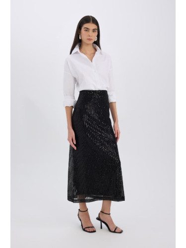 DEFACTO New Year's Themed A-Line Regular Waist Tulle Maxi Skirt