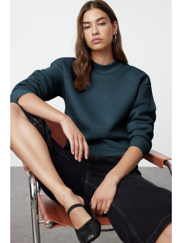 Trendyol Petrol Thick Polar Fleece Half Turtleneck Relaxed/Comfortable Pattern Knitted Sweatshirt